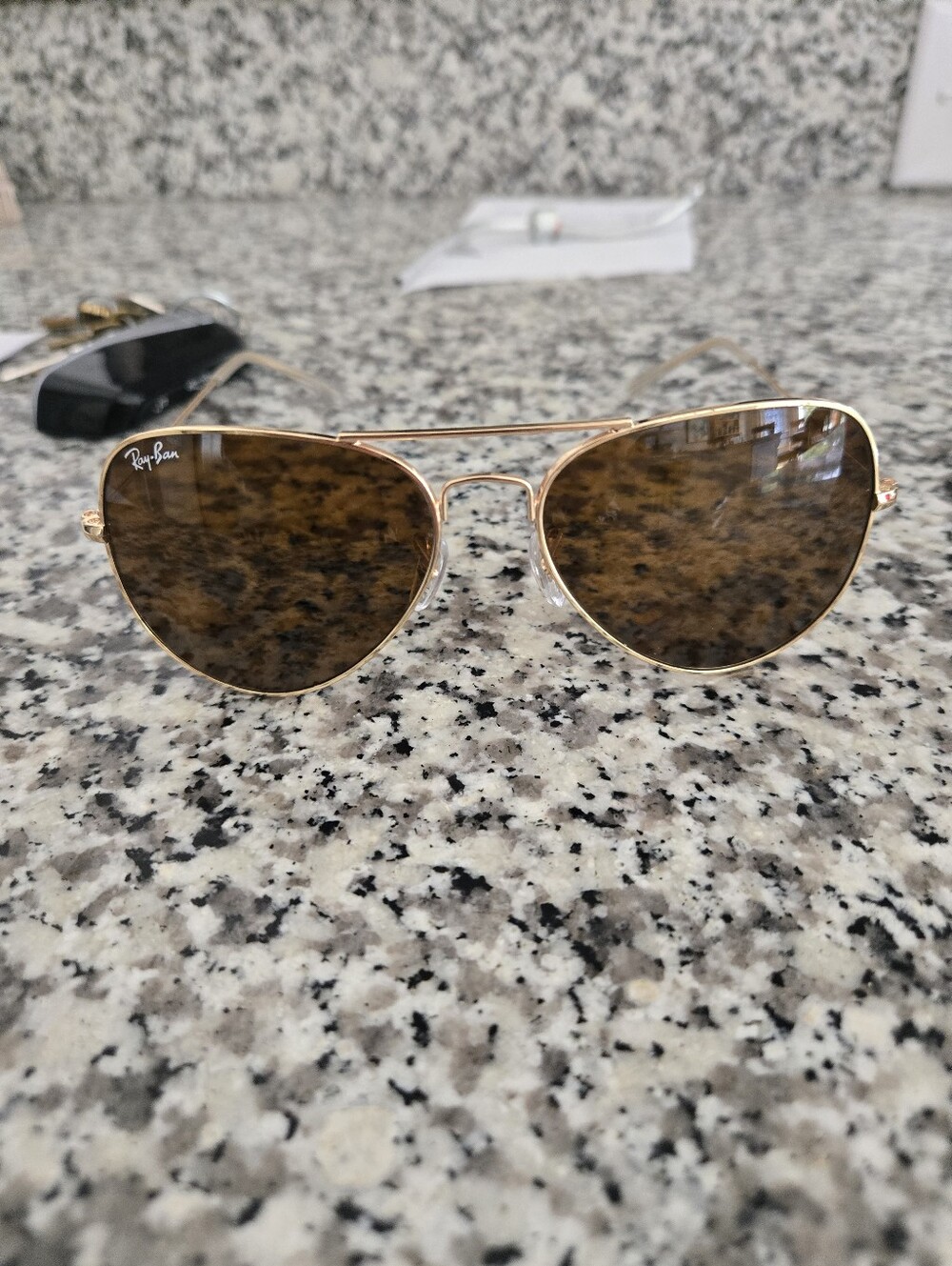 Ray-Ban Women’s Gold Frame Sunglasses with Brown Lenses